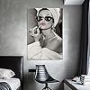 ZHONGYUTONG Audrey Hepburn Canvas Artwork Vintage Pink Lipstick Makeup Wall Art Black and White Cute Lips Print Modern Home Decor for Living Room Bedroom, Framed Ready to Hang (Print-1, 16''x24'') #3