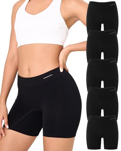 BAMBOO COOL Womens Boyshort Panties Seamless Underwear Stretchy Boxer Briefs For Ladies 5 Pack