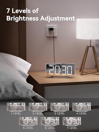Image of Digital Clock for Living Room, Slim LED Mirror Digital Alarm Clock with 2 USB Ports, Dual Alarms, 12 /24H, Large Display with Diming Mode, Modern Electronic Clock for Bedroom Home Office Desk Decor
