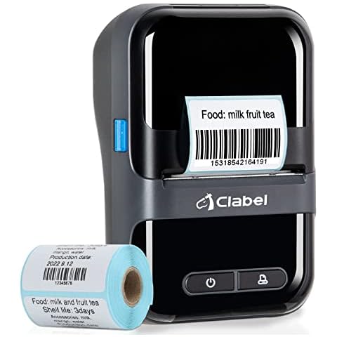 CLABEL Label Maker, 220B Portable Barcode Label Printer for Address, Clothing, Retail, Jewelry, QR, Code, Small Business, Compatible with Android & iOS System Use for Home & Office, Black Cover