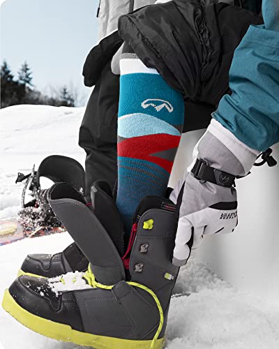 Outdoormaster Ski Socks, 2-Pair Pack Skiing And Snowboarding Thermal Socks For Men With Non-Slip Cuff Design, Geometric Patterns - Grey Blue, Large #TOP6