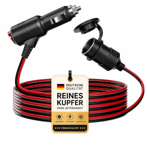 12V Zigarettenanzünder Verlängerungskabel mit Schalter Kfz Adapter Stecker auf Buchse Zigarettenanzünder Verlängerung für Auto Kühlbox Wohnmobil & Camping robuste 12V Verlängerung