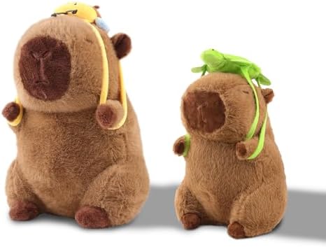 Capibara Plush Toy Cute Capibara Stuffed Animal Kawaii with Turtle Backpack capibaras peluches Gifts Birthday for Kids Boys Girls image 3