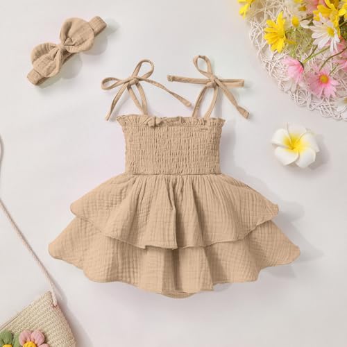 YOUNGER TREE Baby Girl Clothes Infant Summer Romper Dress Sleeveless Bodysuit Jumpsuit with Headband Toddler Outfits3