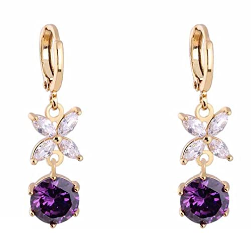 Boucles d'oreilles pendantes or améthyste anti-allergie créoles légères femme