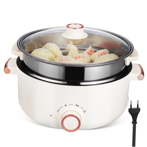 Gatuida Cocina Eléctrica Multifuncional con Vaporera y Revestimiento Antiadherente Olla Eléctrica Portátil para Hotpot Hervido y Vapor para Personas Uso Oficina Viaje y Dormitorios