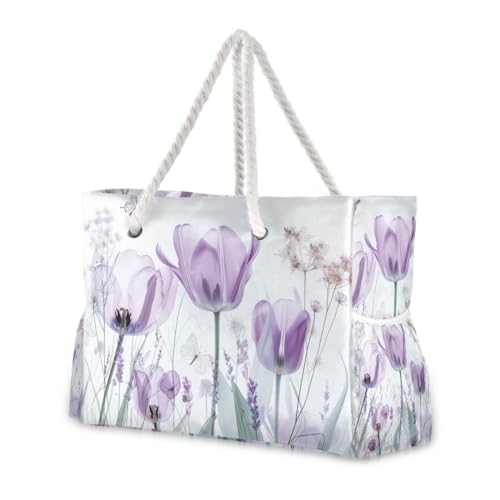 Image of Beach Tote Bags for Women, Turtle Flower Starfish Large Beach Shoulder Bag Pool Bags Purse