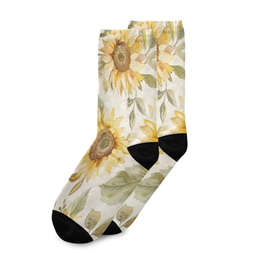 Watercolor Sunflowers Women's Men's Crew Socks, Soft Breathable Athletic Socks for Running Cycling Sports, 1 Pairs3