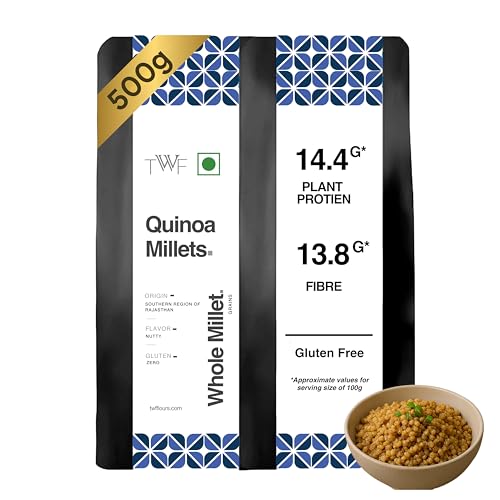 Image of TWF Unpolished Quinoa Grains | 500g pack | Quinao Millets | Hulled | Unpolished & Saponin-Free | Breakfast | Naturally Gluten-Free | Diet Food for Weight Loss | High in Protein & Fiber | 100% Wholegrain Superfood for Weight Management & Healthy Lifestyle.