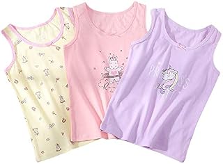 Allmeingeld Girls' 3 Pack Tanks Vest Sleeveless Top Assorted Cotton Undershirts for 3-10 Years
