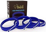 New Egg Ring 4-Pk, Silicone Egg Rings Non Stick, Perfect Fried Egg Mold or Pancake Rings, Egg Cooking Rings for Stunning Breakfasts Every Time - no More Eggy Pan Mess. Blue 4-pk by YumYum Utensils