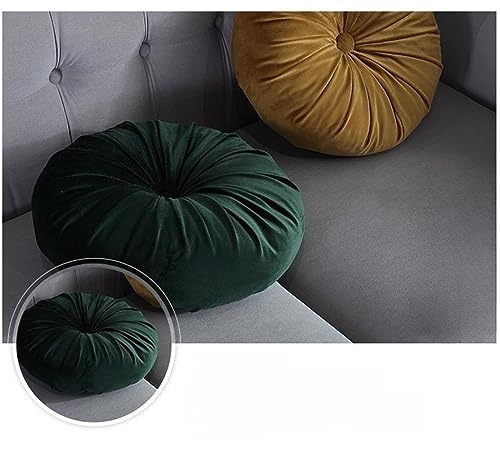 13,8 Zoll (35 cm) rundes Sofakissen aus Samt, weiche plissierte Dekokissen für Meditation, Bodenkissen, dekoratives Kissen für Wohnzimmer, Sofa, Bett, Auto, Stuhl (Dunkelgrün)