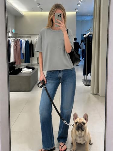 Image of ATHMILE Womens Crop Tops Workout Shirts Gym Oversized Spring Summer Basic Tees Short Sleeve Casual Loose Drop Shoulder 2026