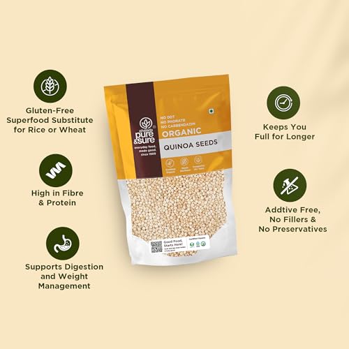 Image of Pure & Sure Organic Quinoa Seeds 500G | 100% Natural Healthy Food | Gluten-Free | High Protein & Fiber | Certified Organic Helps in Weight Loss | Tasty Superfood