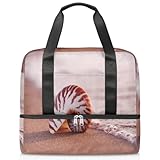 Beach Nautilus Shell - Bolsa de lona deportiva para mujeres, hombres y niños, Kirls Shell Sea Weekend Overnight Bags Wet Seperated 21 L Tote Bag for Travel Gym Yoga, color, 21L, Organizador de bolsas