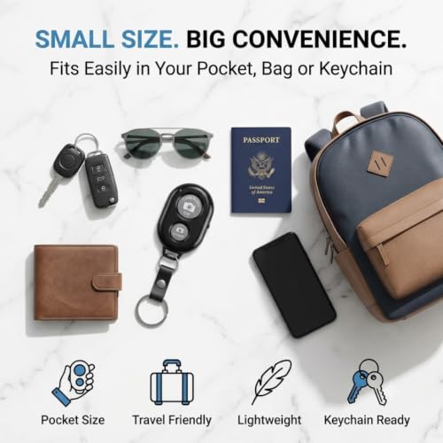 Image of skysia Bluetooth Remote for Mobile Wireless Camera Shutter Button | Photo Clicker Remote for Selfie Stick, Tripod & Vlogging | Compatible with iPhone, Android Smartphones & Tablets, Black (Pack of 1)
