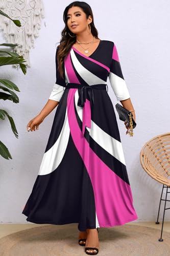 Image of Runwind Plus Size Maxi Dresses - 3 /4 Sleeve V Neck Long Dresses for Women (XL-6XL)