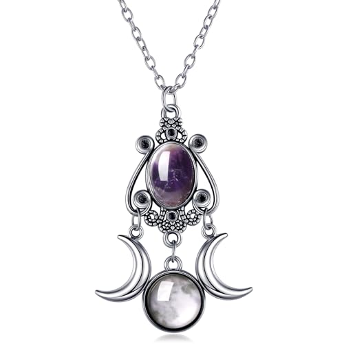 Gothic Moon Crystal Necklace Vintage Punk Black Crescent Necklace Red Statement Gothic Jewelry for Women Purple Halloween Costume Jewelry