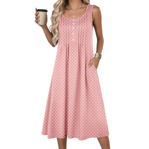 Robe midi sans manches à plis devant et poches latérales pratiques - 2
