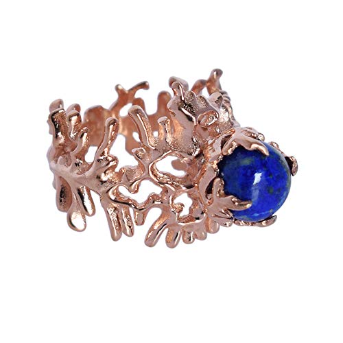 Bague lapis-lazuli naturelle en argent rose pour sublimer vos tenues de soirée