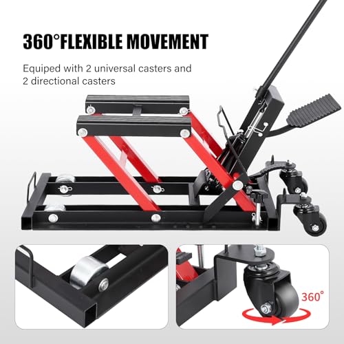 Image of GarveeTech Hydraulic Motorcycle Lift Jack, 1500 LBS Capacity Scissor Lift Jack with 4 Wheels and Handle, Portable Foot-Operated Hoist Stand Motorcycle Lift Table for ATV, Motorcycle, UTV, Powersports
