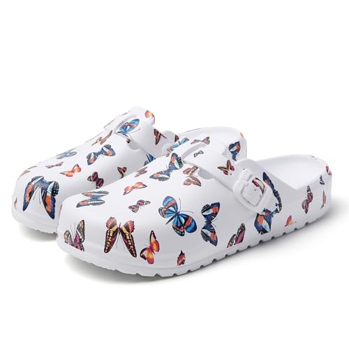 Image of Eliogn Women's Garden Clogs with Print, Waterproof Slip Resistant Work Clogs, Lightweight EVA Slip-On Mules, Cushioned Comfortable Shoes for Nurse, Chef, Kitchen, Beach
