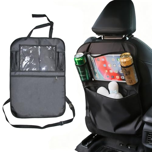 Zuzer Protector Asiento Coche 2 Piezas 61x41 cm, Organizador Trasero con 4 Bolsillos, Protector Respaldo Universal para Niños/Bebés, Tela Oxford Negro