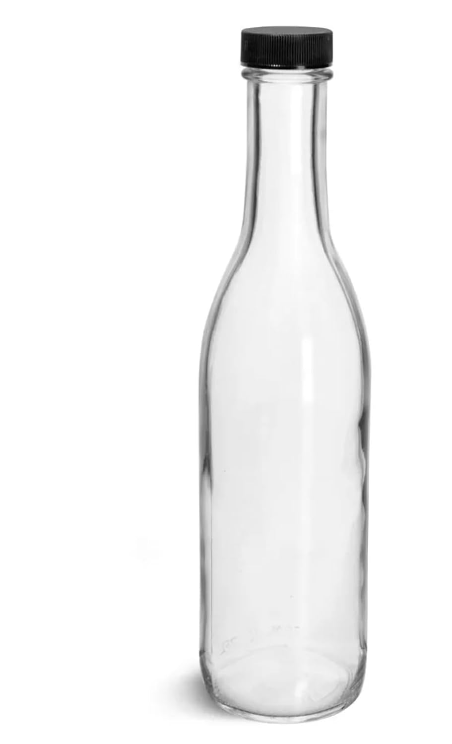 SKS Bottle & Packaging Clear Glass Sauce Bottles - 12 oz Woozy Hot Sauce Bottles with Black Ribbed Caps, Food Safe Glass Condiment Containers for Dressings, Oils, Marinades - Case Pack of 12