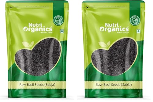 Image of NutriOrganics Authentic Raw Basil Seeds(Sabja)-Immunity Booster,Fiber-Rich Superfood For Weight Loss 500G|Tukmariya Seeds (Pack of 2)