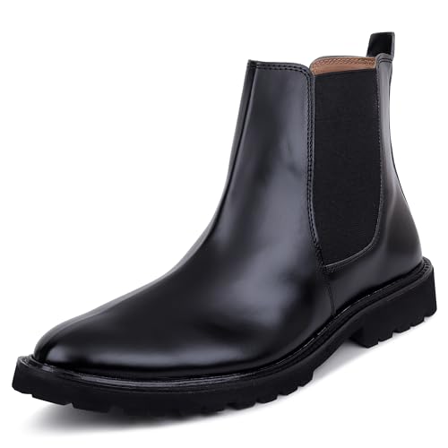 Image of LOZANO Leather Black Chelsea Boots for Men | High Ankle Boots, Soft Cushioned Insole, Slip-Resistance, Arch Support & Shock Absorption
