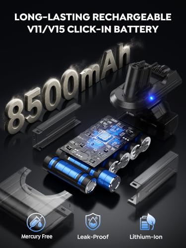 Image of FLYLINKTECH V11 /V15 Battery Replacement, 8500mAh V11 Battery Compatible with Click-in Installation for SV15 SV22 970425-01 Extra /Absolute /Animal /Torque /Drive /Outsize Vacuum (Not for Screw-in Models)