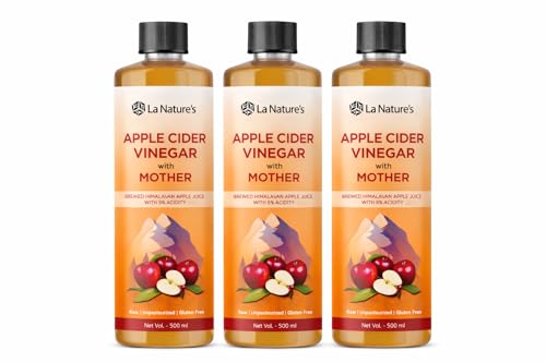 Image of La Nature's Raw Apple Cider Vinegar with Mother - 500 ml | Himalayan Apple Fermented ACV | Unfiltered, Unpasteurized | Supports Digestion, Weight Management & Gut Health (Pack of 3)