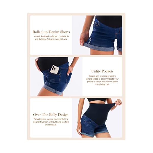 HOFISH Womens Maternity Jeans Shorts Over The Belly Stretchy Comfy Denim Pants Casual Workout Pregnancy Shorts - Image 3