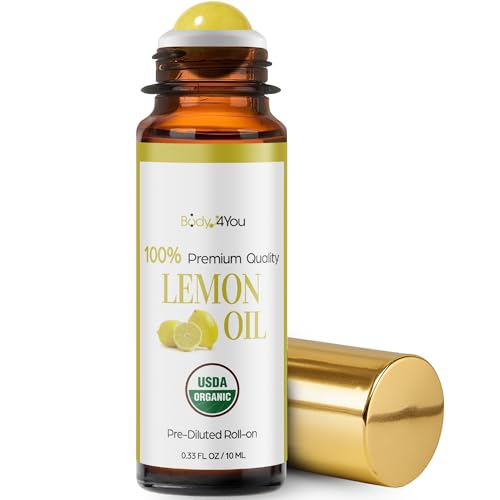 BodyJ4You Lemon Oil Roll On, Organic MCT, Yellow Jade Roller, 10ml