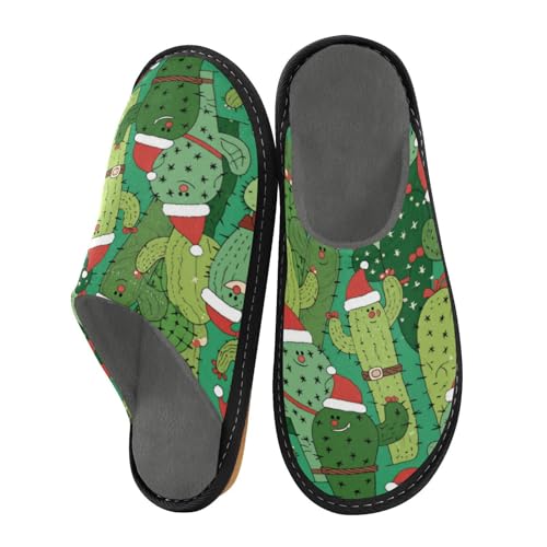 Slippers for Women Cactus Pattern with Christmas Hats Soft Fuzzy Women's Slippers Indoor and Outdoor Shoes