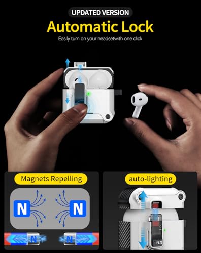 Image of Pohgelan for AirPods 4 Case with Safety Lock-White | Magnetic Automatic Lock with Cleaning Kit&Keychain,Compatible with Magsafe