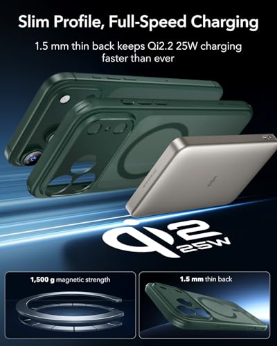 Image of ESR for iPhone 17 Pro Case, Camera Control Cover, Compatible with MagSafe, Shockproof Military-Grade Protection, Magnetic Phone Case for iPhone 17 Pro, Classic Hybrid Case, Frosted Green