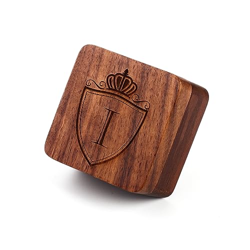 Image of Mens Initial Silver Cufflinks A-Z Alphabet Letter Steel Cuff Links with Engraved Walnut Wood Box Groom Groomsman Wedding Set