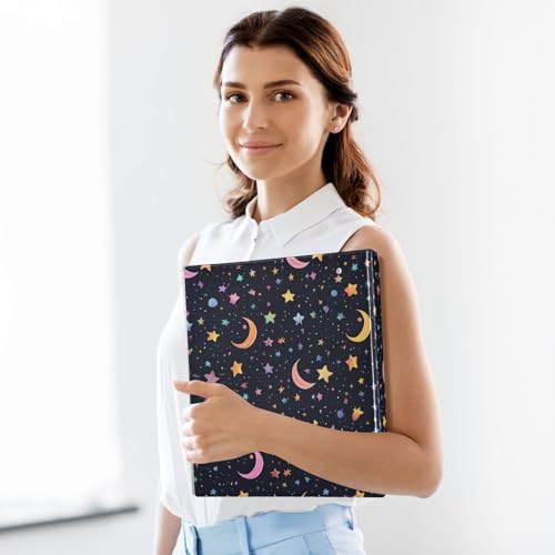 Image of 3 Ring Binder Star Moon Black 1.5 inch Binders Three Ring Binders with Clipboard Fit 8.5'' x 11'' Paper 3 Interior PVC Clear Pockets for Office Supplies