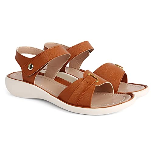 Image of MADANA Women's /Ladies /Female's /Girl Synthetic Leather Casual Daily /Office, College wear Stylish Fancy Flat sandals