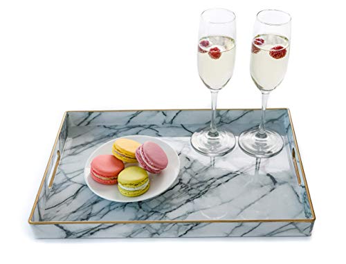 Corkery Marble color rectangle Serving Tray, Durable Hand Crafted Plastic with built-in rounded