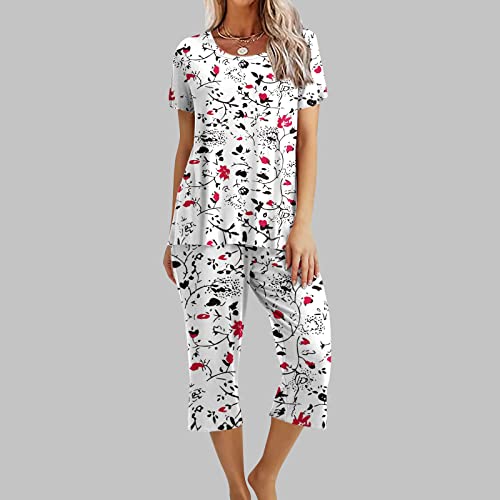 Pajamas For Women 2023 Set Short Sleeve Capri Pajamas Ladies Soft Comfy Pjs Summer Lounge Sleepwear Set With Pockets #TOP1