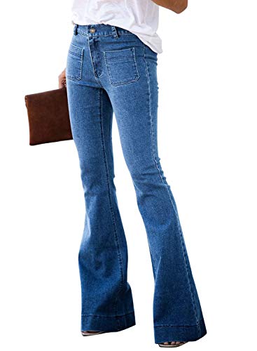 Paitluc Jeans for Women Bell Bottom Jeans for Women High Waisted Flare Jeans for Women Blue Size L