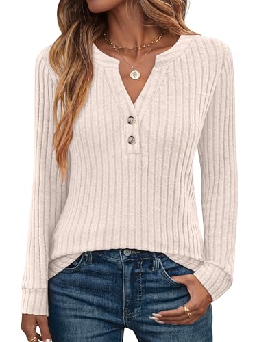 ANRABESS Womens Long Sleeve Henley Shirts 2025 Fall Tunic Tops Ribbed Knit Lightweight Sweaters Dressy Casual Blouse Outfits