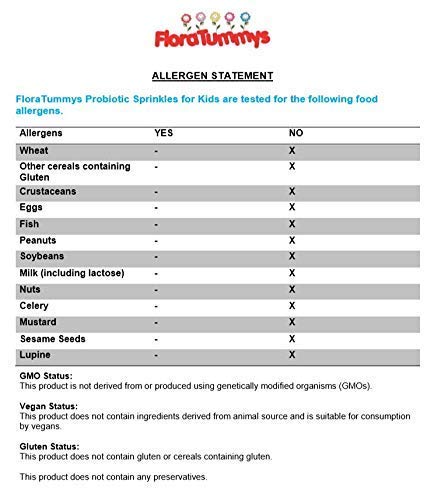 Floratummys Probiotic Sprinkles For Kids: 30 Taste-Free, Probiotic Powder Packets, Free Of Food Allergens, Dairy Free, Gluten Free Sugar Free, Non-Gmo, Vegan. 5 Billion Cfu: Bifidobacterium Lactis, Lactobacillus Acidophilus, Immune System Health, Prebiotics(1) #TOP3