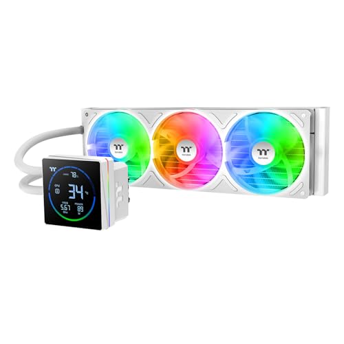 Image of Thermaltake TH360-S V3 ARGB CPU Liquid Cooler; Intel /AMD; 1x360mm 500~2500rpm Single Frame ARGB Fan; 3.95 inch Segment Code LCD; Rotatable Pump Head; TT Segment LCD Software; Snow; CL-W472-PL12SW-A
