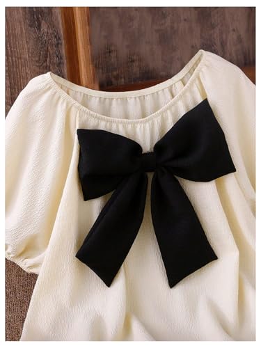 SweatyRocks Girl's Short Sleeve Shirts Summer Crewneck Tops Casual Cute Bow Puff Sleeve Blouses3