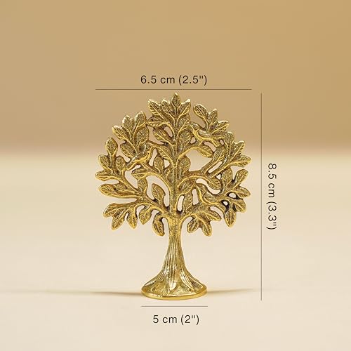 Image of BEHOMA 100% Pure Brass Kalpvriksh Tree with - Set of 5, 8.5 cm | Vastu Brass Tree of Life figurine showpiece - as a collectible display accent (Set of 5, 8.5 cm)