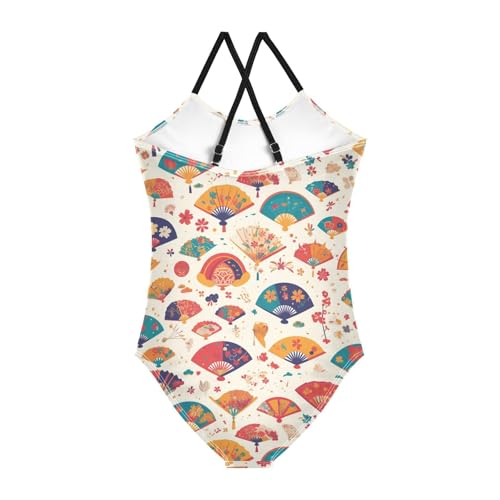 Hand Drawn Cute Japanese Fans Kids Girls 1 Piece Swim Suit Summer Swimwear Adjustable Strap Quick Dry2