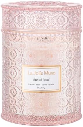 LA JOLIE MUSE Rose Noir & Oud Scented Candle, Rose Candle Gift for Women, Large Glass Jar Candles for Home, Wood Wick, 90 Hours Long Burning, 19.4 oz